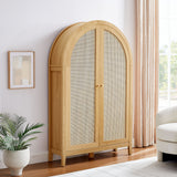 Etesian 63 Inch Arched Storage Cabinet With Folding Desk in Oak