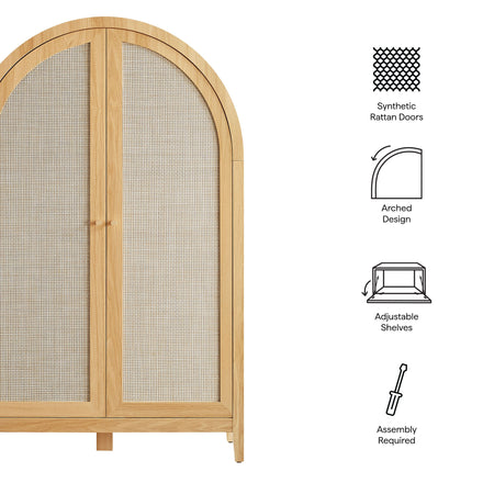 Calista 63 Inch Arched Storage Cabinet With Folding Desk in Oak