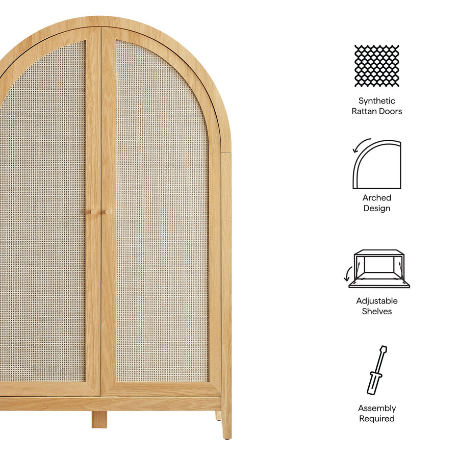 Etesian 63 Inch Arched Storage Cabinet With Folding Desk in Oak