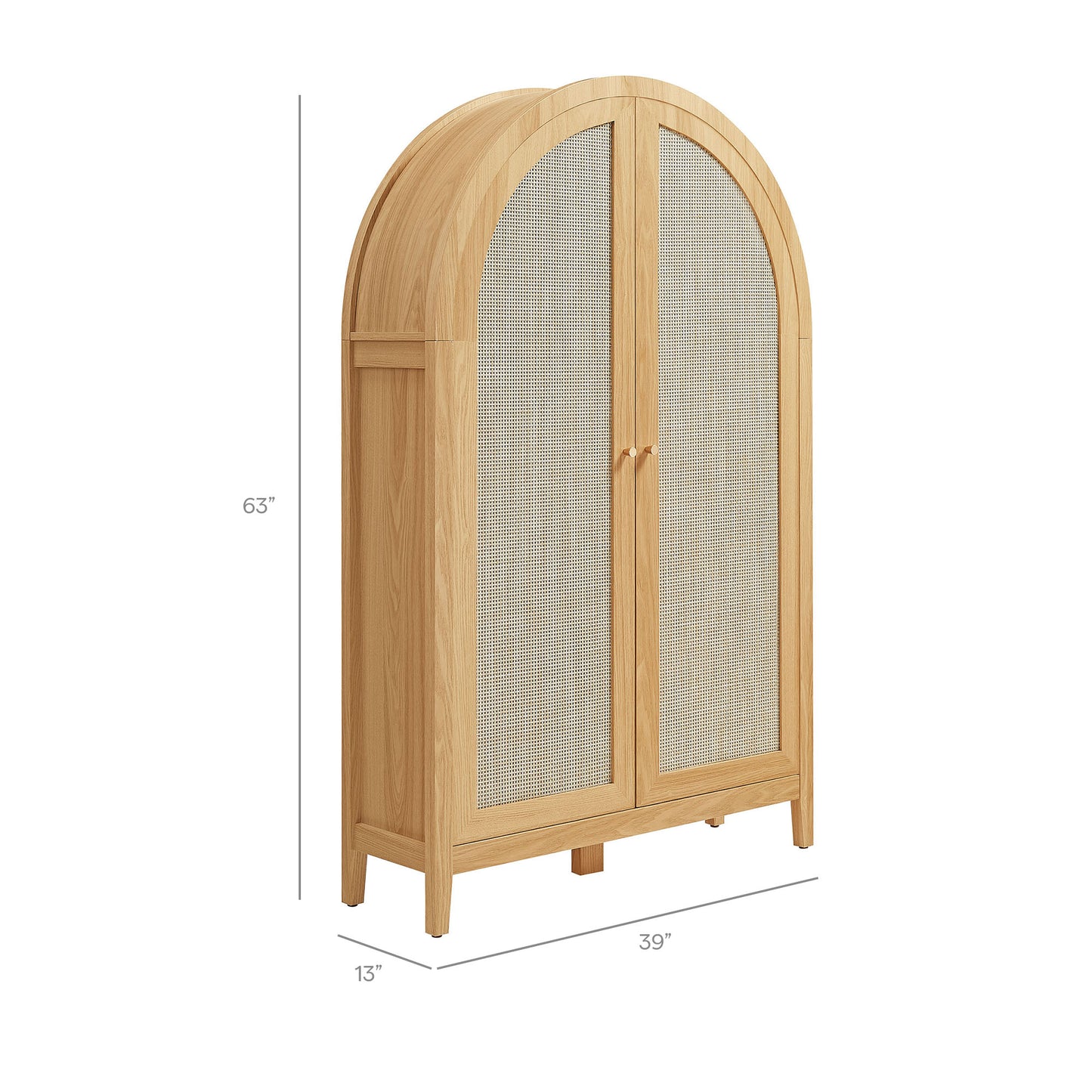Etesian 63 Inch Arched Storage Cabinet With Folding Desk in Oak