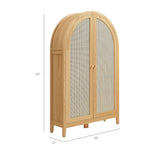 Etesian 63 Inch Arched Storage Cabinet With Folding Desk in Oak