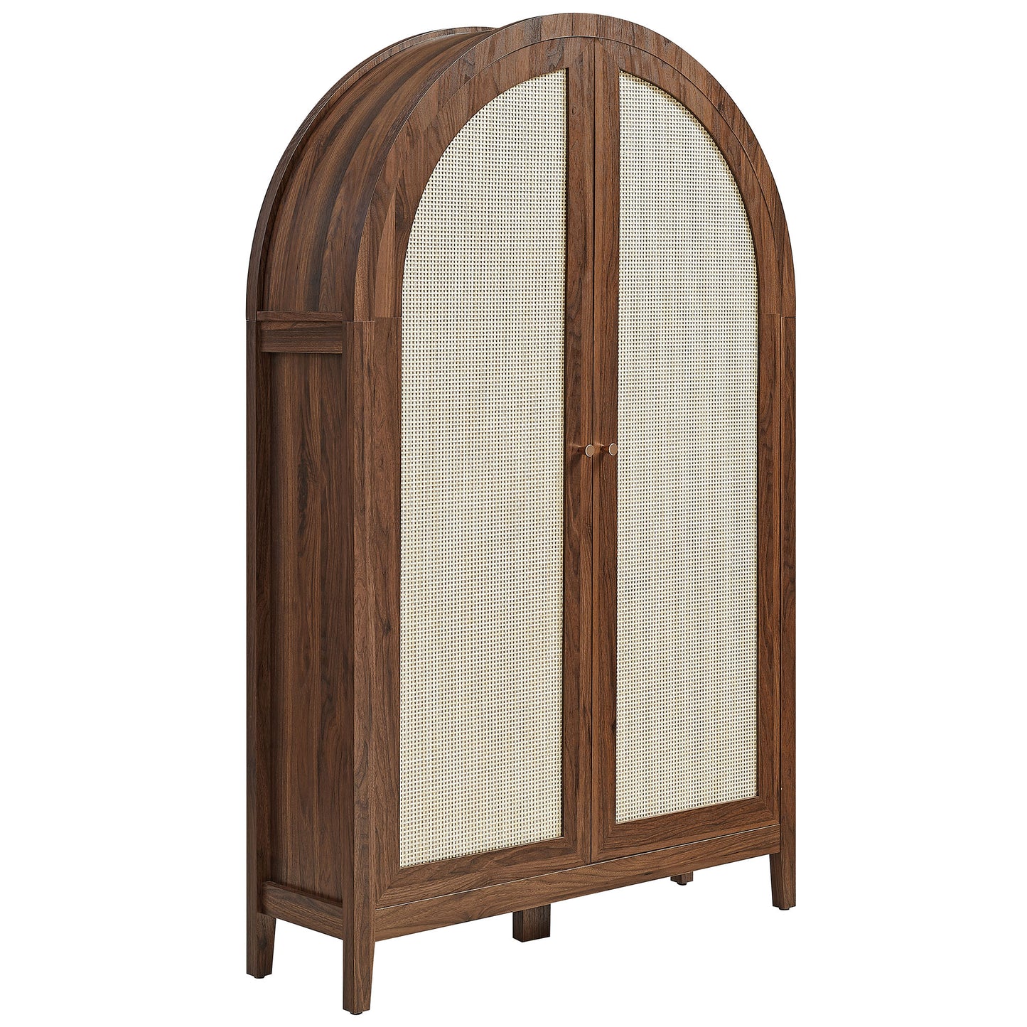 Etesian 63 Inch Arched Storage Cabinet With Folding Desk in Walnut