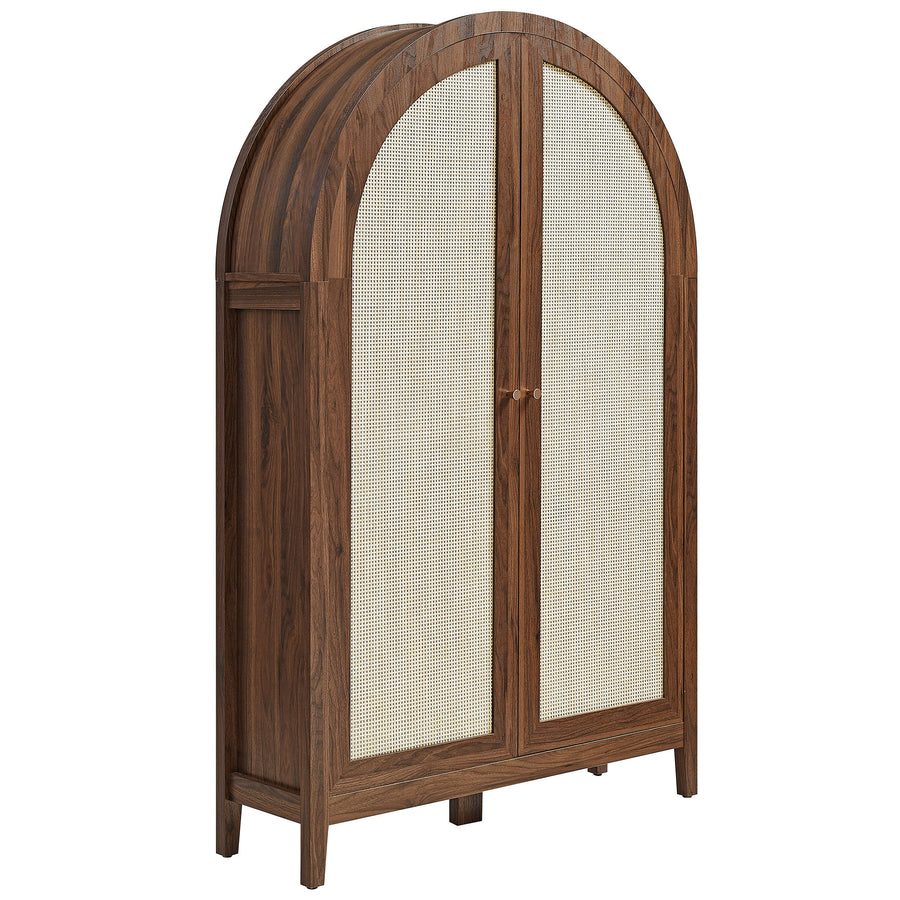 Etesian 63 Inch Arched Storage Cabinet With Folding Desk in Walnut