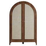 Etesian 63 Inch Arched Storage Cabinet With Folding Desk in Walnut