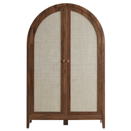 Calista 63 Inch Arched Storage Cabinet With Folding Desk in Walnut