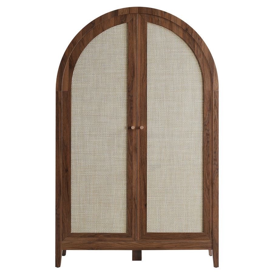 Etesian 63 Inch Arched Storage Cabinet With Folding Desk in Walnut