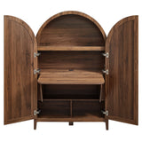Etesian 63 Inch Arched Storage Cabinet With Folding Desk in Walnut