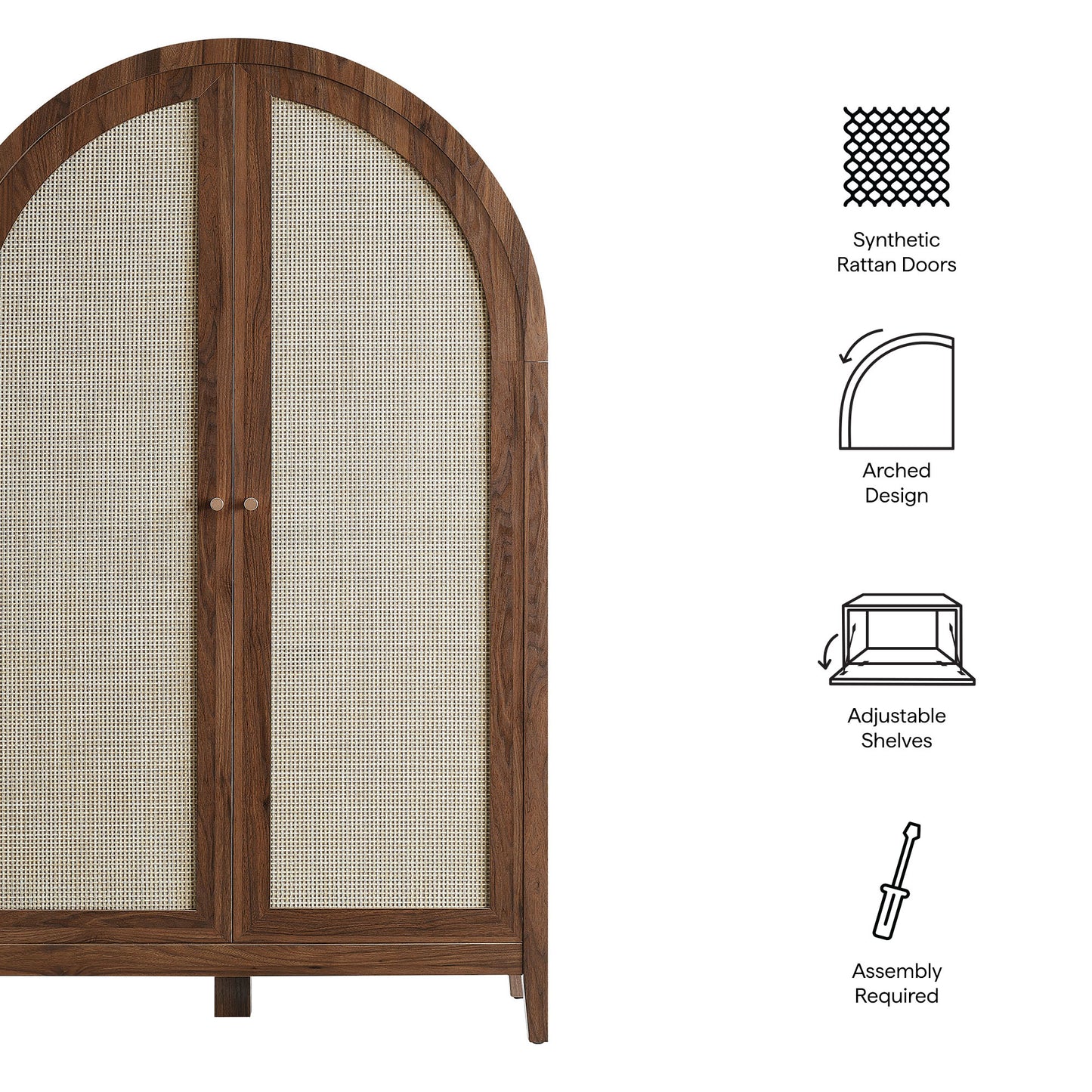 Etesian 63 Inch Arched Storage Cabinet With Folding Desk in Walnut