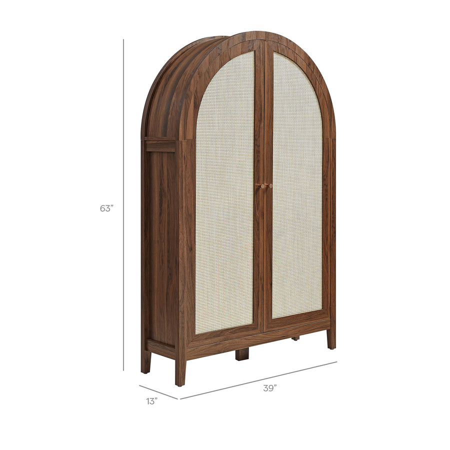 Etesian 63 Inch Arched Storage Cabinet With Folding Desk in Walnut