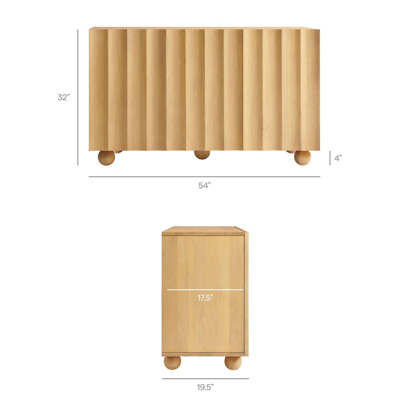 Henna 54 Inch Scalloped Wood 3-Door Sideboard in Natural