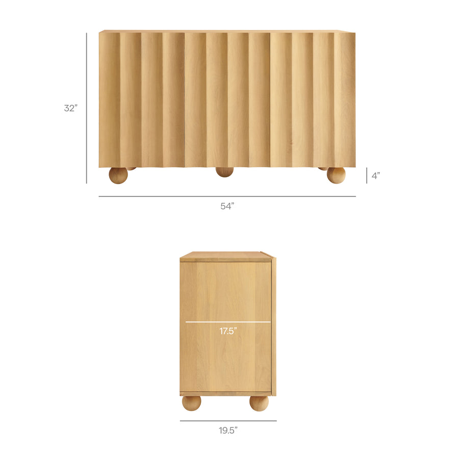 Henna 54 Inch Scalloped Wood 3-Door Sideboard in Natural