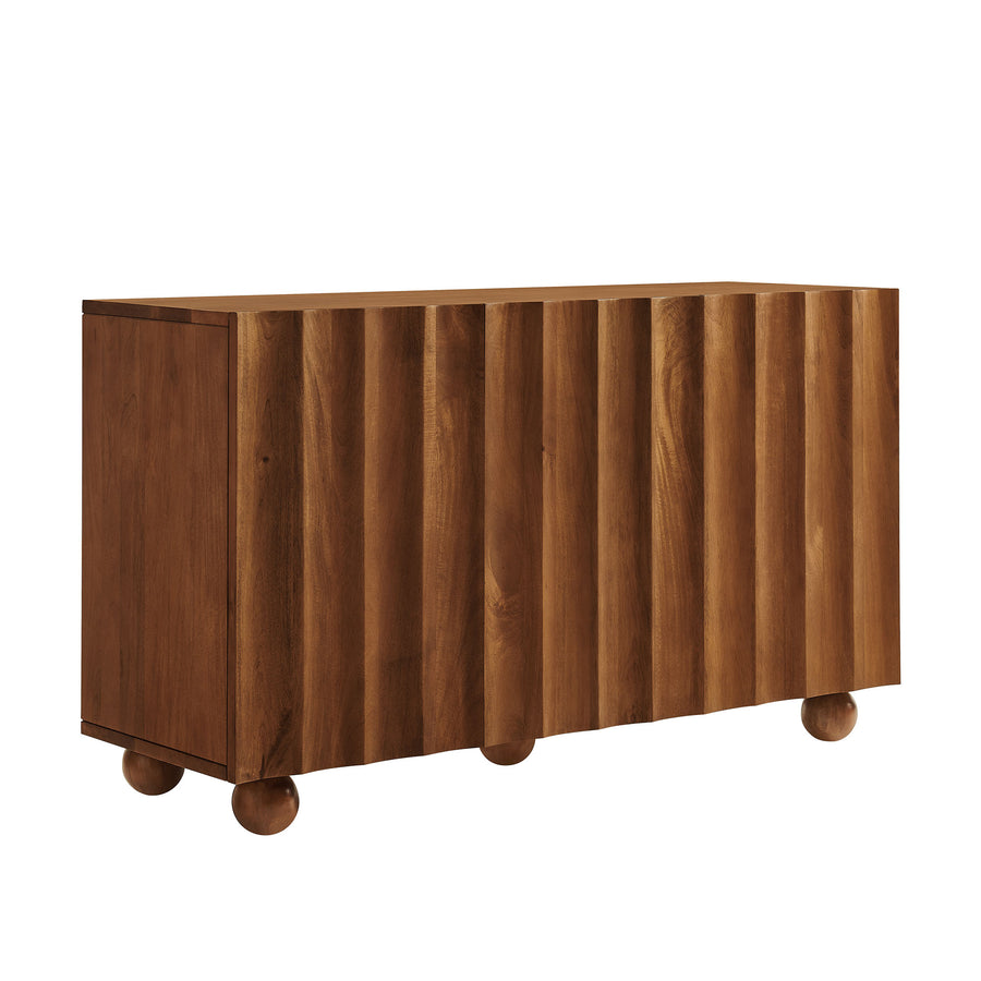 Henna 54 Inch Scalloped Wood 3-Door Sideboard in Walnut
