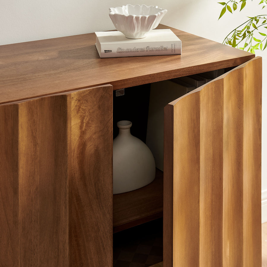 Henna 54 Inch Scalloped Wood 3-Door Sideboard in Walnut