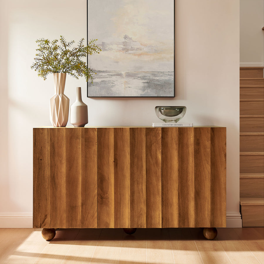 Henna 54 Inch Scalloped Wood 3-Door Sideboard in Walnut