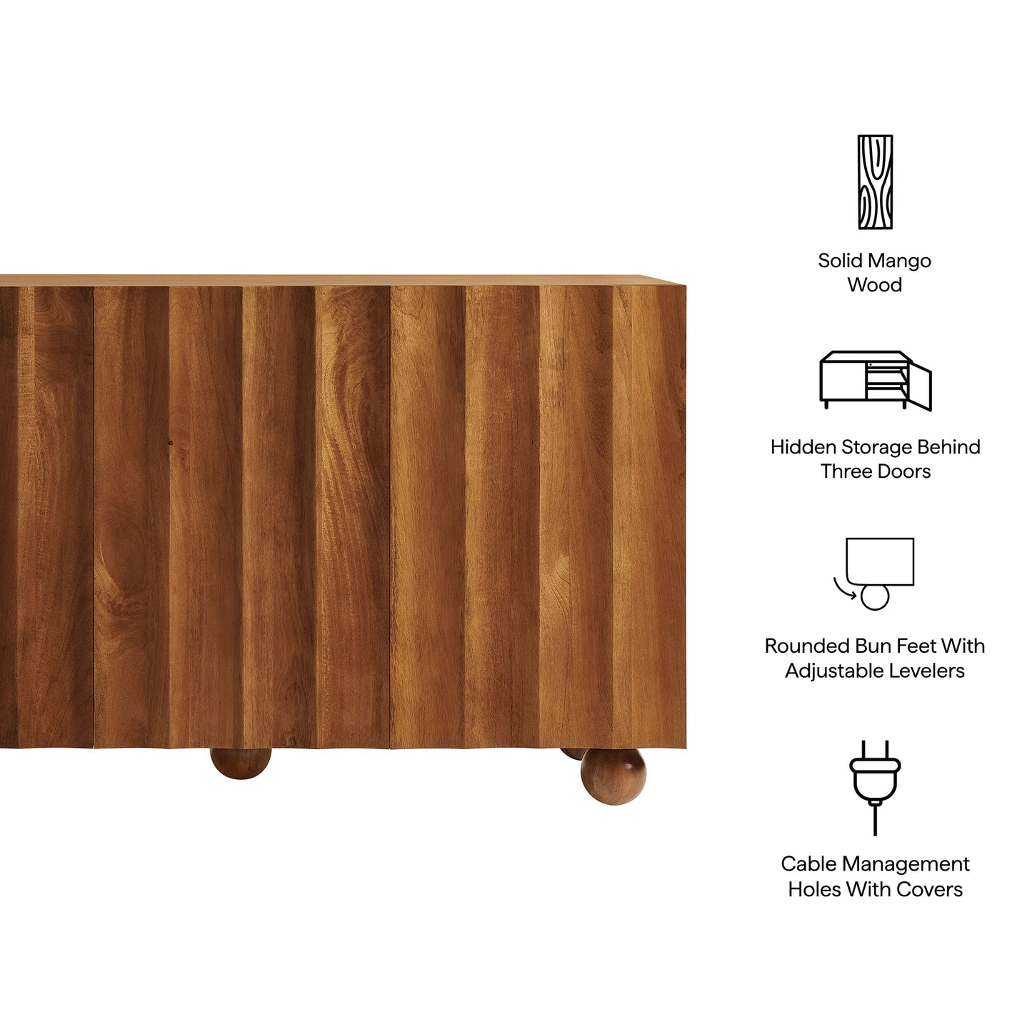 Henna 54 Inch Scalloped Wood 3-Door Sideboard in Walnut