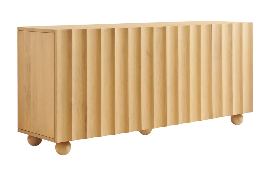 Henna 72 Inch Scalloped Wood 4-Door Sideboard in Natural