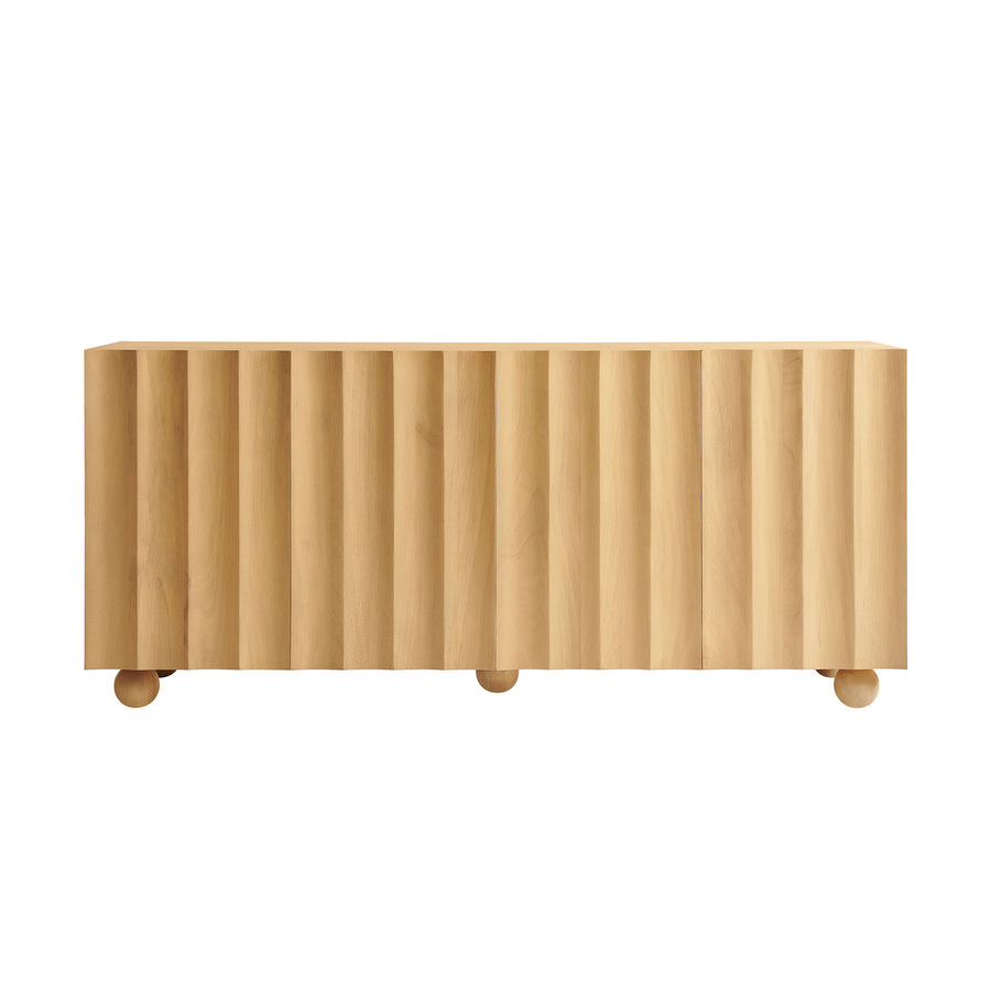 Henna 72 Inch Scalloped Wood 4-Door Sideboard in Natural