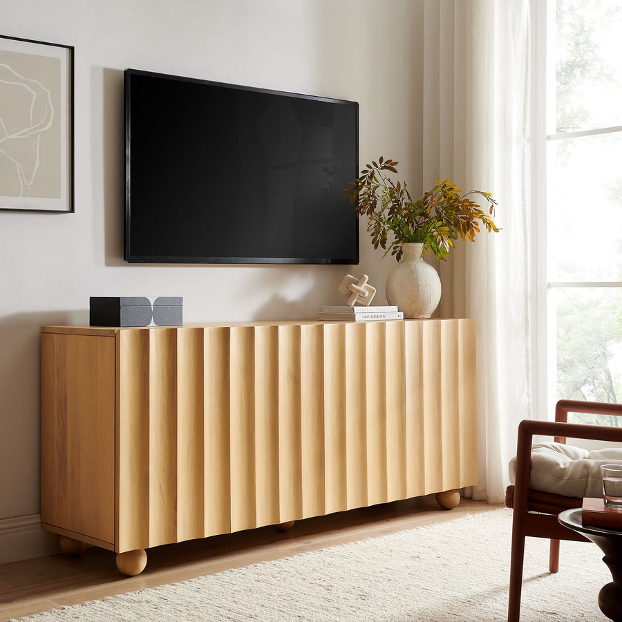 Henna 72 Inch Scalloped Wood 4-Door Sideboard in Natural