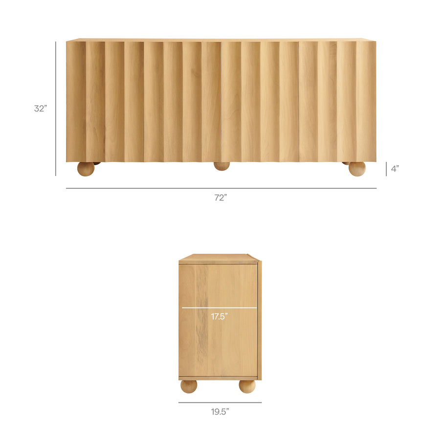 Henna 72 Inch Scalloped Wood 4-Door Sideboard in Natural