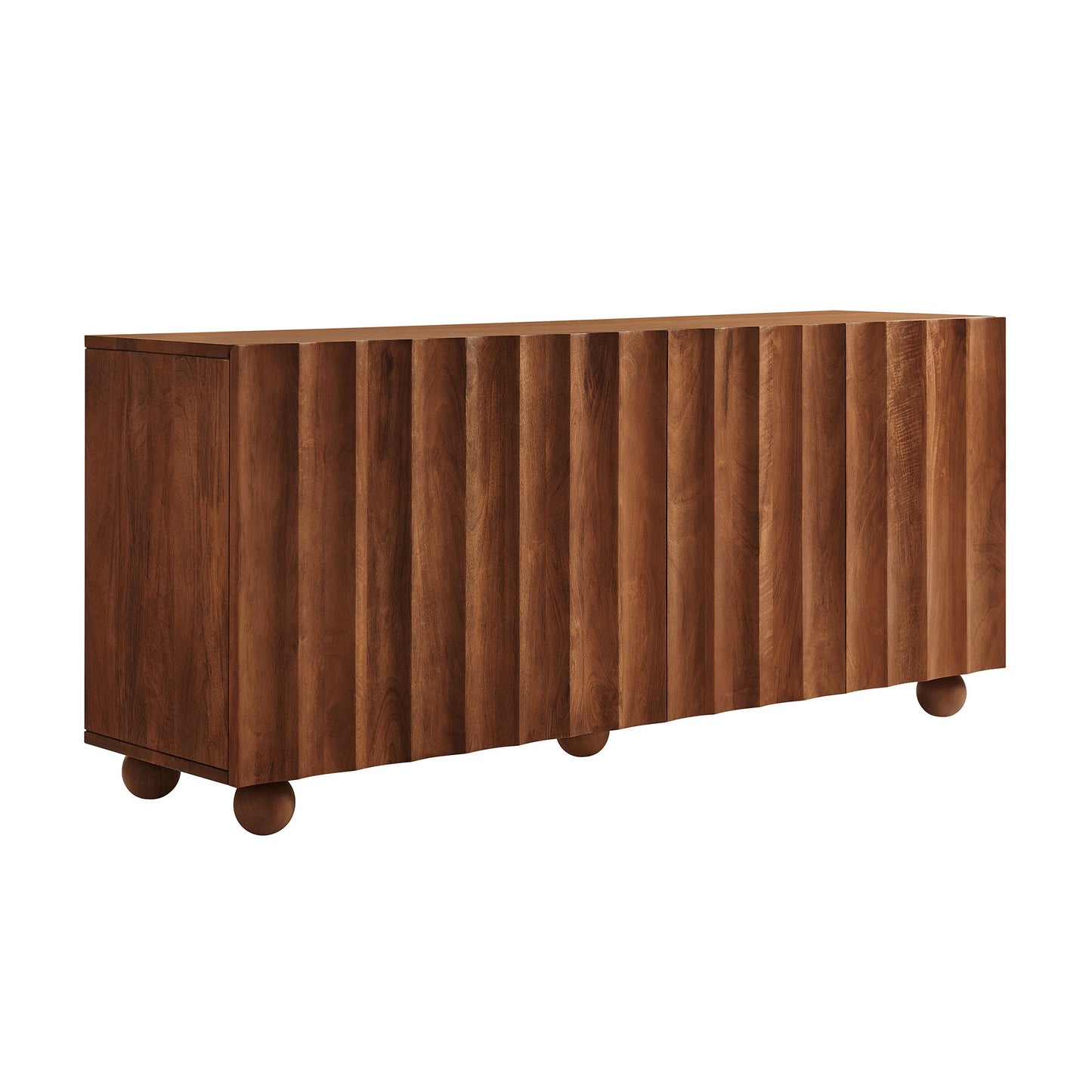 Henna 72 Inch Scalloped Wood 4-Door Sideboard in Walnut