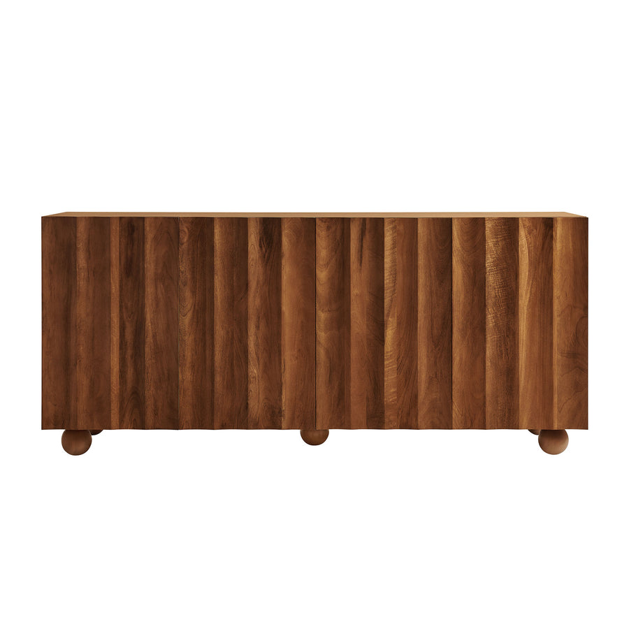 Henna 72 Inch Scalloped Wood 4-Door Sideboard in Walnut
