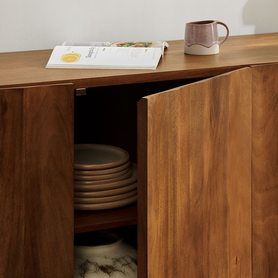 Henna 72 Inch Scalloped Wood 4-Door Sideboard in Walnut