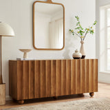 Henna 72 Inch Scalloped Wood 4-Door Sideboard in Walnut
