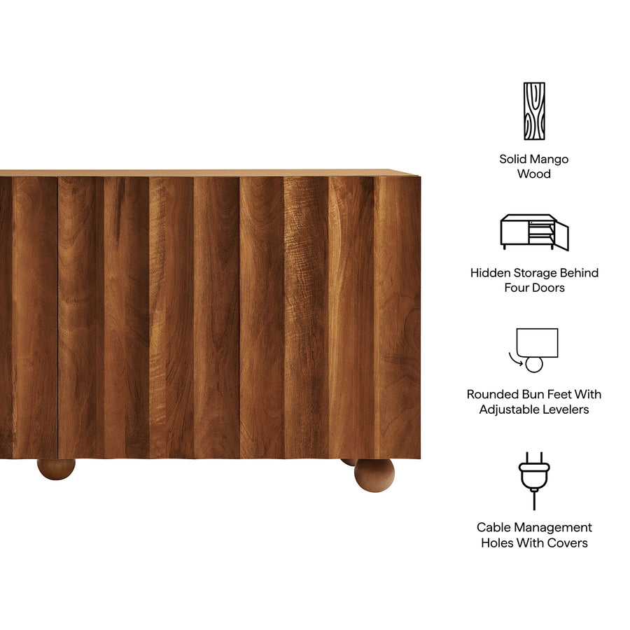 Henna 72 Inch Scalloped Wood 4-Door Sideboard in Walnut
