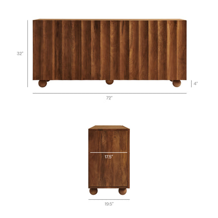 Sorren 72 Inch Scalloped Wood 4-Door Sideboard in Walnut