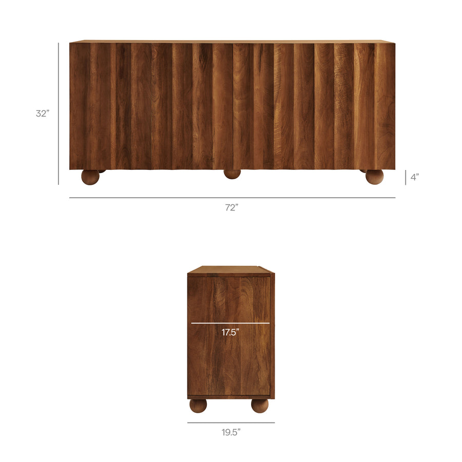 Henna 72 Inch Scalloped Wood 4-Door Sideboard in Walnut