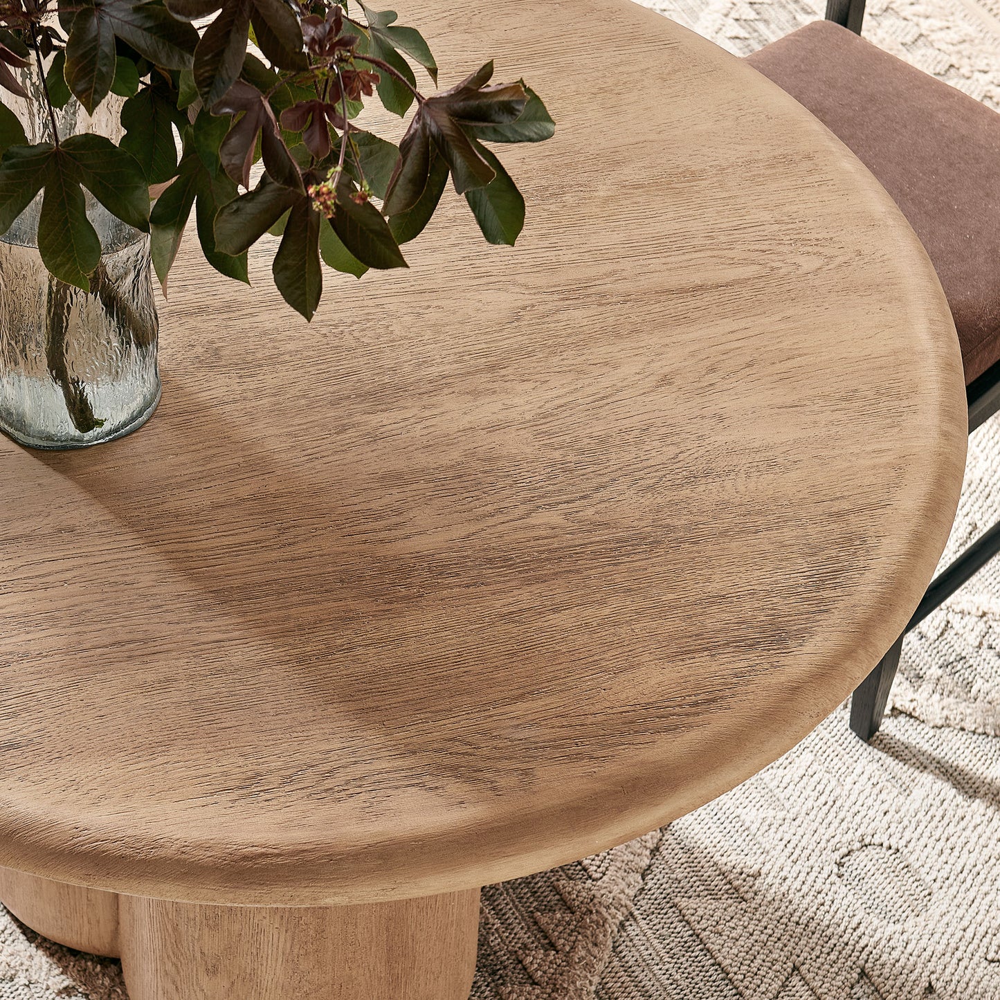 Godello 48 Inch Round Indoor and Outdoor Patio Dining Table in Oak