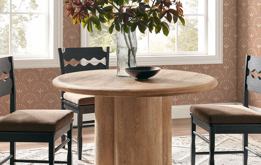 Godello 48 Inch Round Indoor and Outdoor Patio Dining Table in Oak