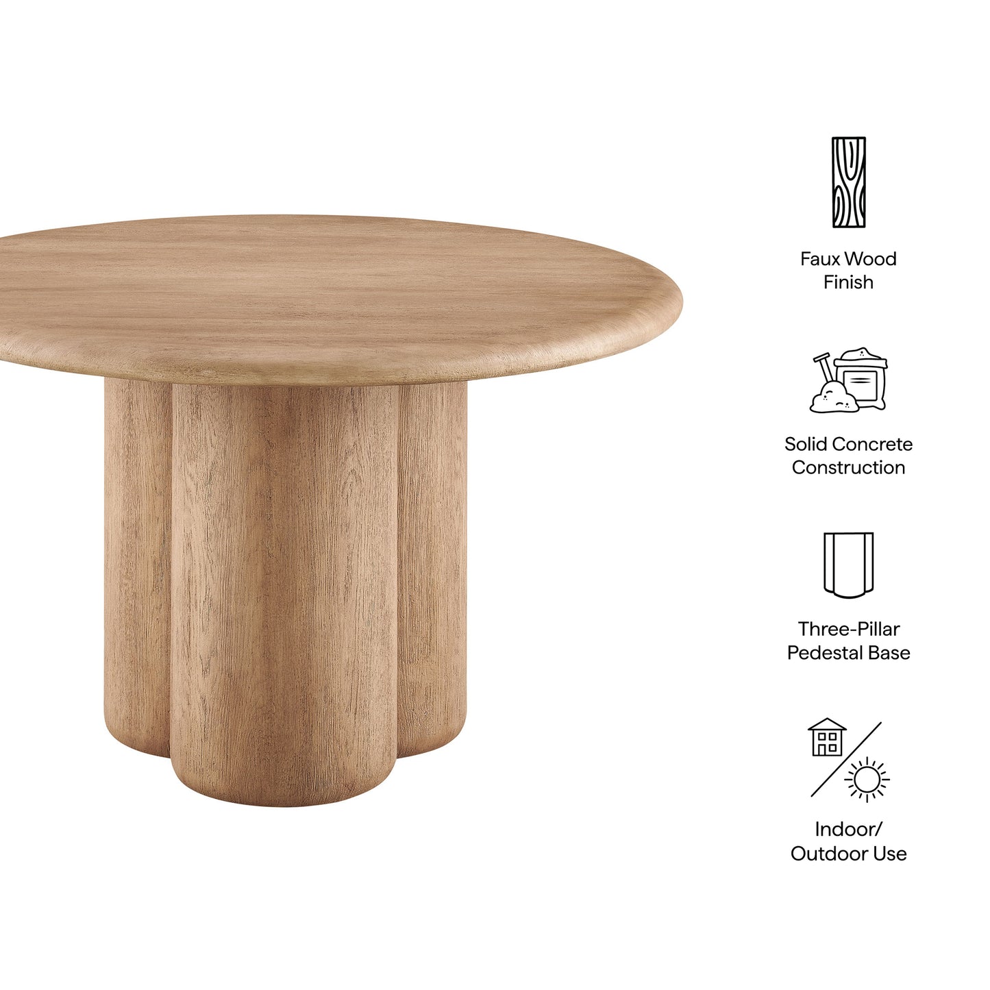Godello 48 Inch Round Indoor and Outdoor Patio Dining Table in Oak