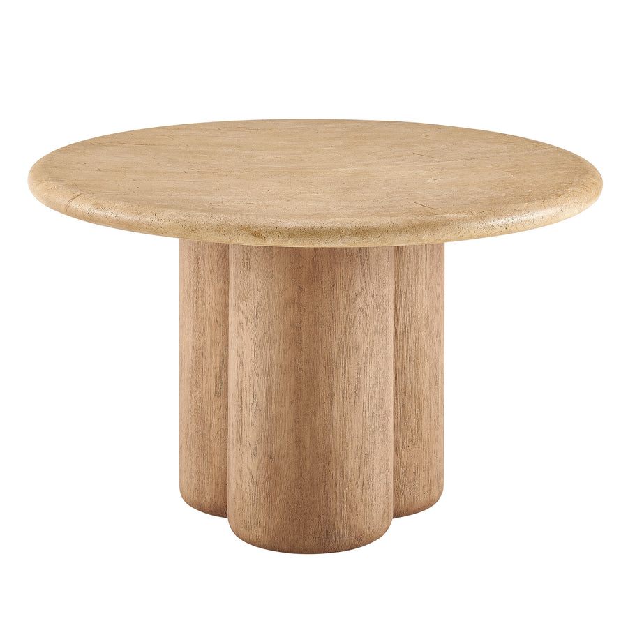 Godello 48 Inch Round Indoor and Outdoor Patio Dining Table in Travertine