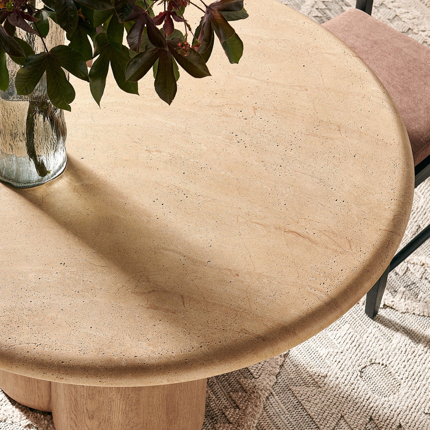 Godello 48 Inch Round Indoor and Outdoor Patio Dining Table in Travertine