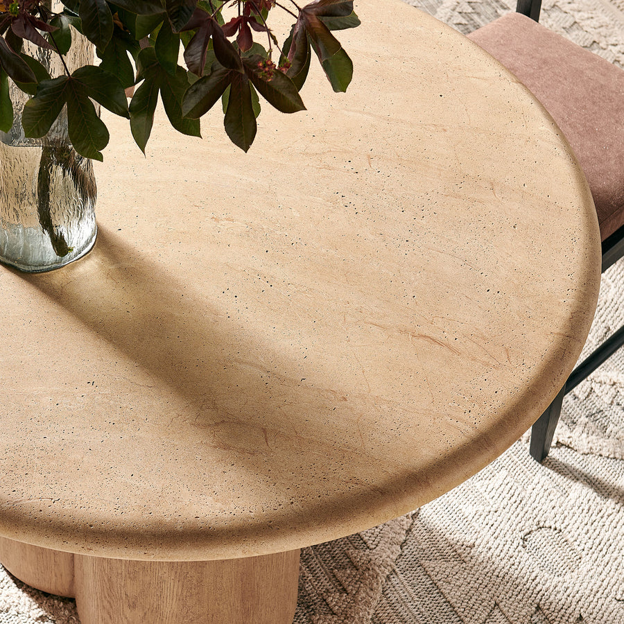 Godello 48 Inch Round Indoor and Outdoor Patio Dining Table in Travertine