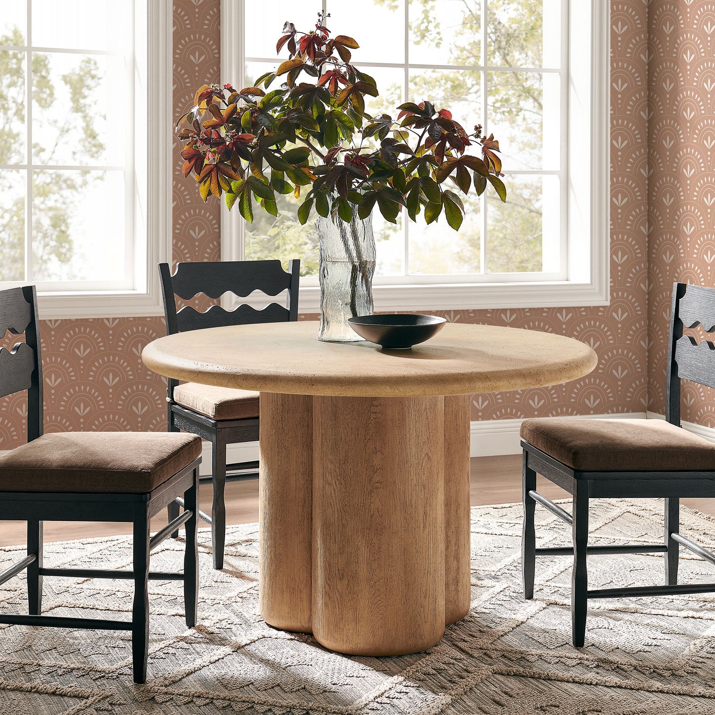 Godello 48 Inch Round Indoor and Outdoor Patio Dining Table in Travertine