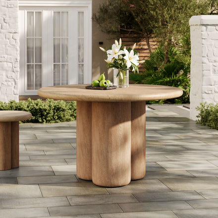 Tori 48 Inch Round Indoor and Outdoor Patio Dining Table in Travertine
