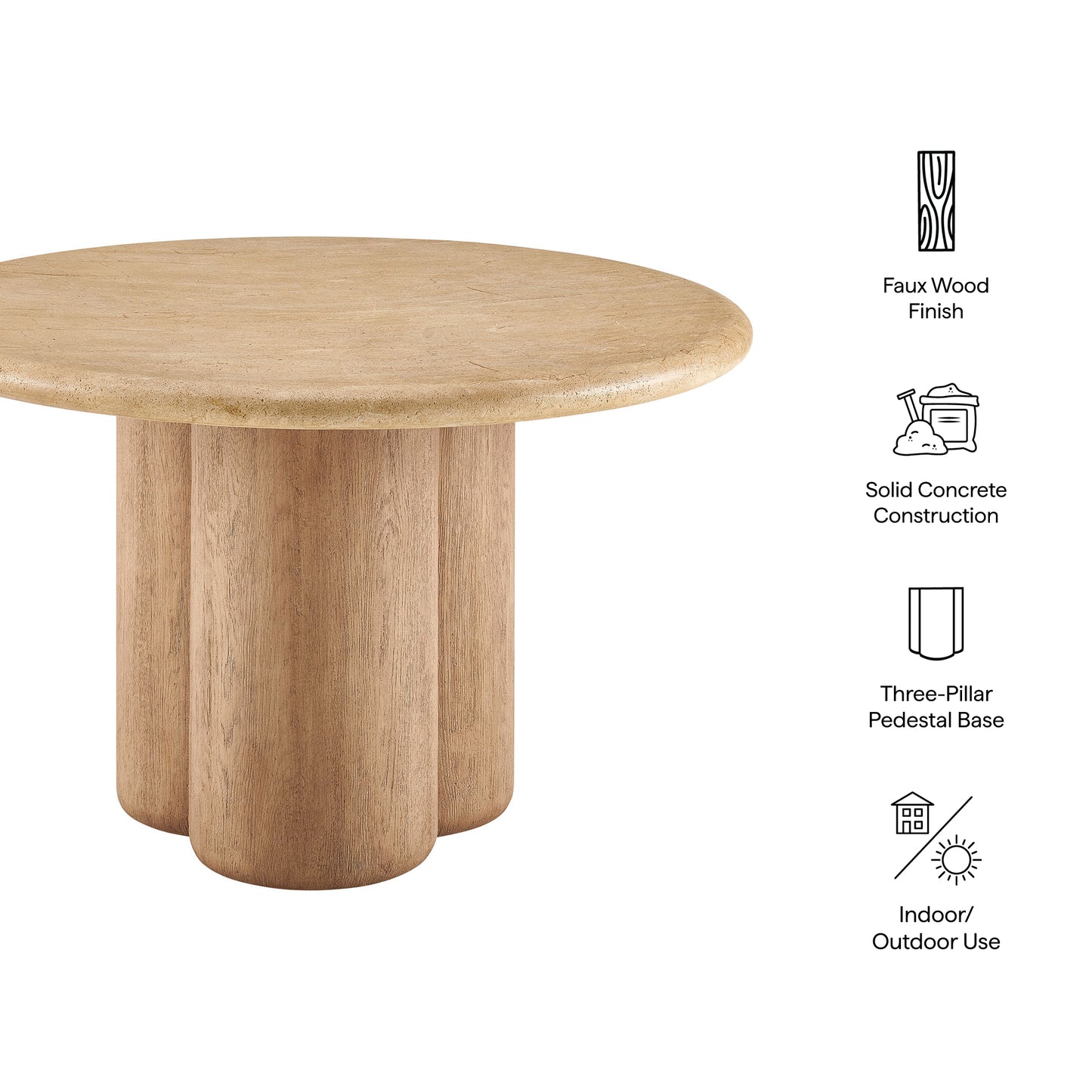 Godello 48 Inch Round Indoor and Outdoor Patio Dining Table in Travertine
