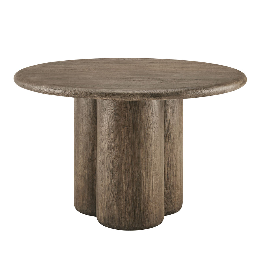 Godello 48 Inch Round Indoor and Outdoor Patio Dining Table in Weathered Walnut