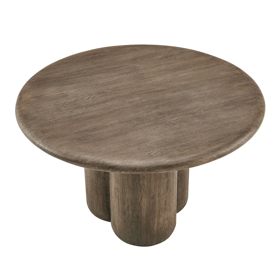 Godello 48 Inch Round Indoor and Outdoor Patio Dining Table in Weathered Walnut