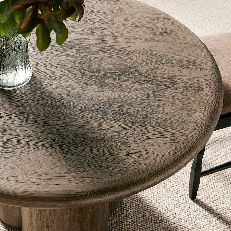 Godello 48 Inch Round Indoor and Outdoor Patio Dining Table in Weathered Walnut