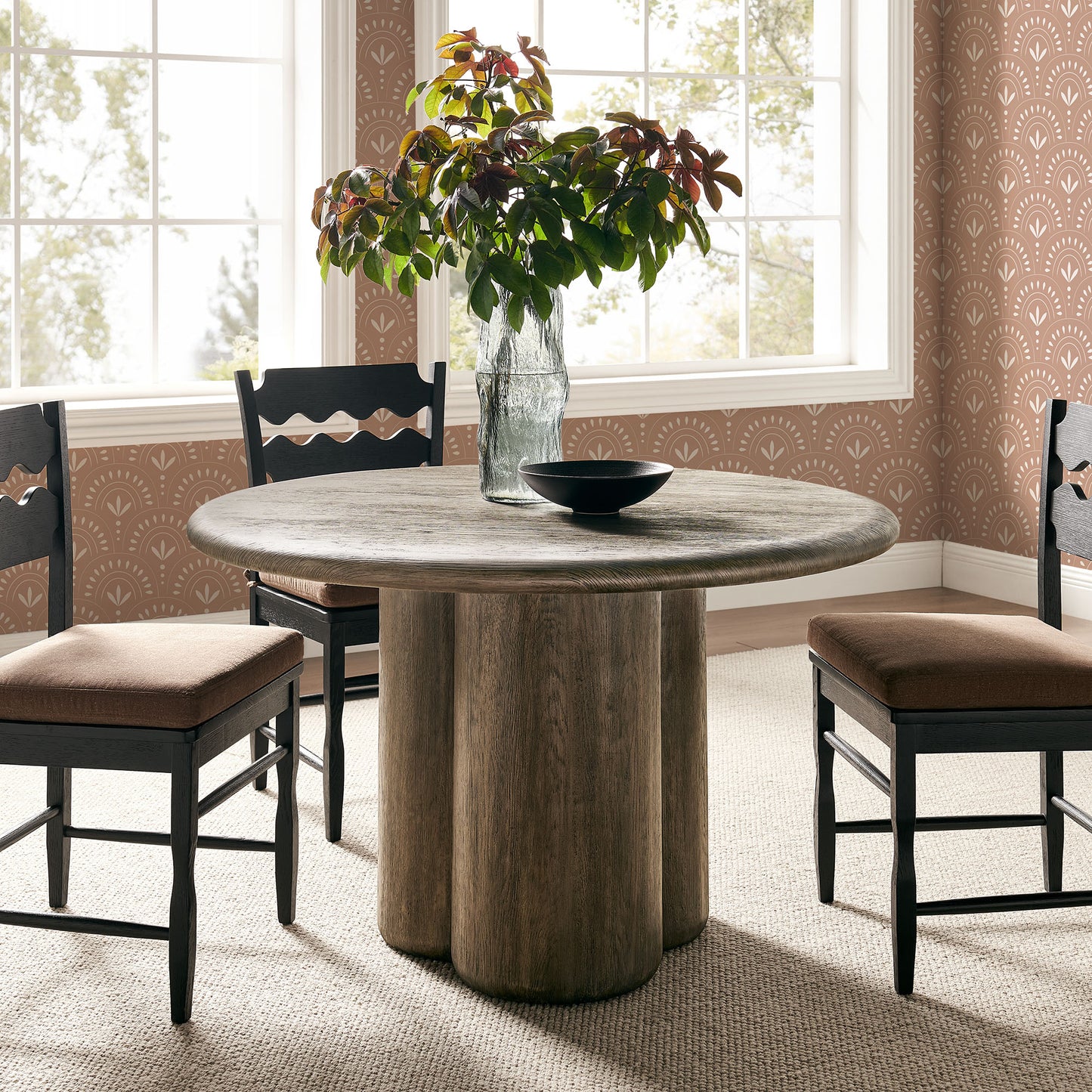 Godello 48 Inch Round Indoor and Outdoor Patio Dining Table in Weathered Walnut