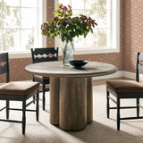 Godello 48 Inch Round Indoor and Outdoor Patio Dining Table in Weathered Walnut