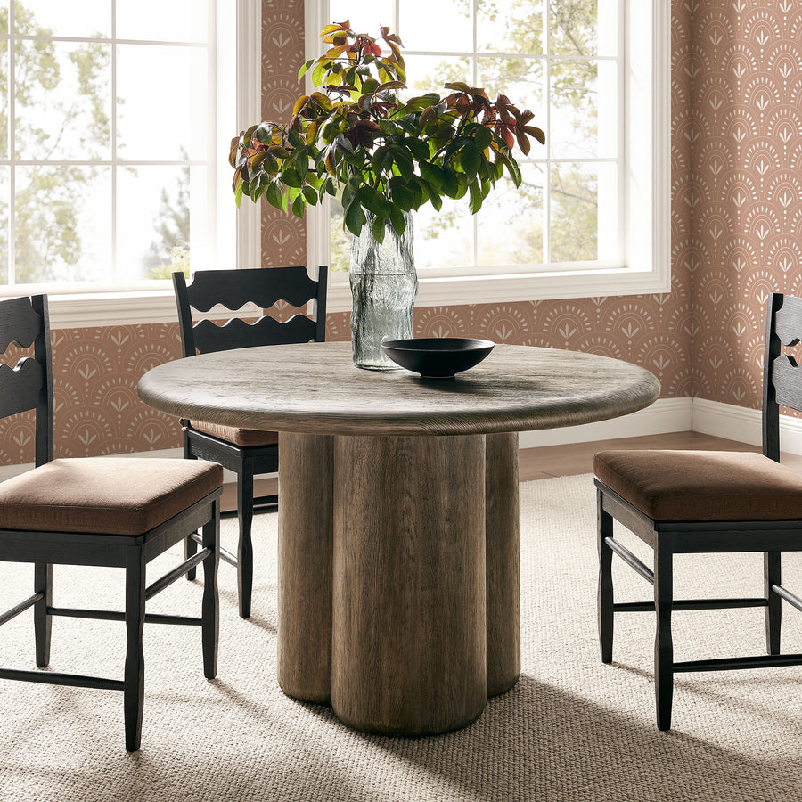 Godello 48 Inch Round Indoor and Outdoor Patio Dining Table in Weathered Walnut