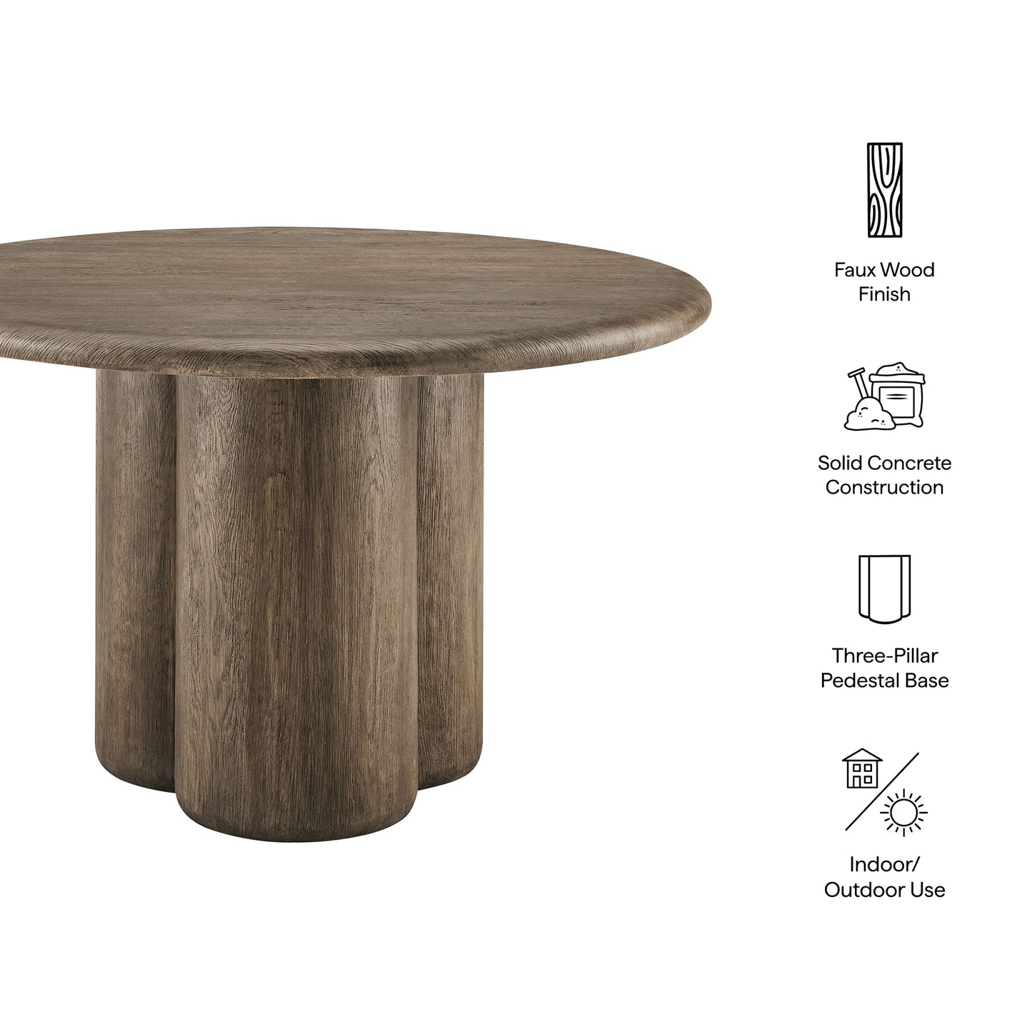 Godello 48 Inch Round Indoor and Outdoor Patio Dining Table in Weathered Walnut