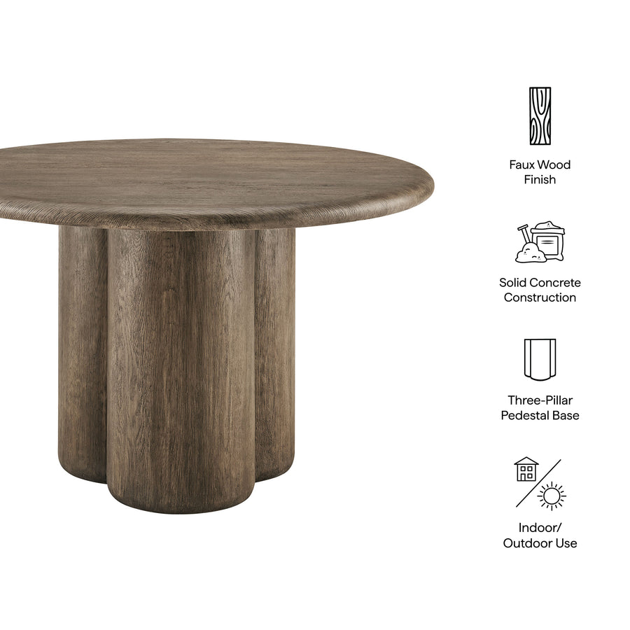 Godello 48 Inch Round Indoor and Outdoor Patio Dining Table in Weathered Walnut