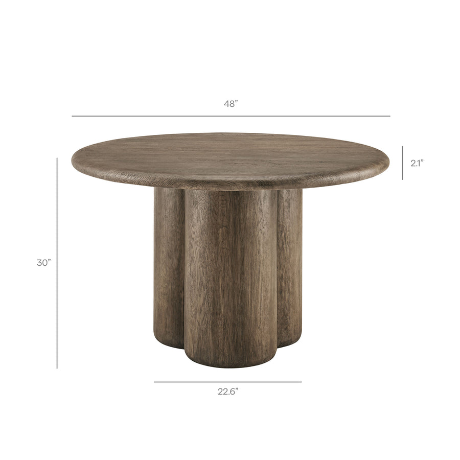 Godello 48 Inch Round Indoor and Outdoor Patio Dining Table in Weathered Walnut