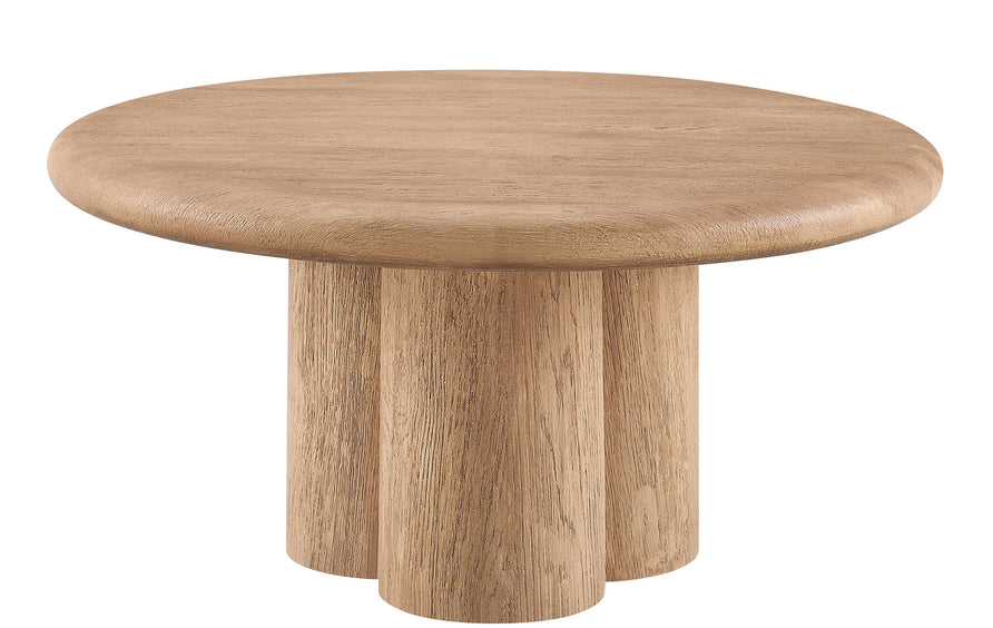 Godello 31 Inch Round Indoor and Outdoor Patio Coffee Table in Oak