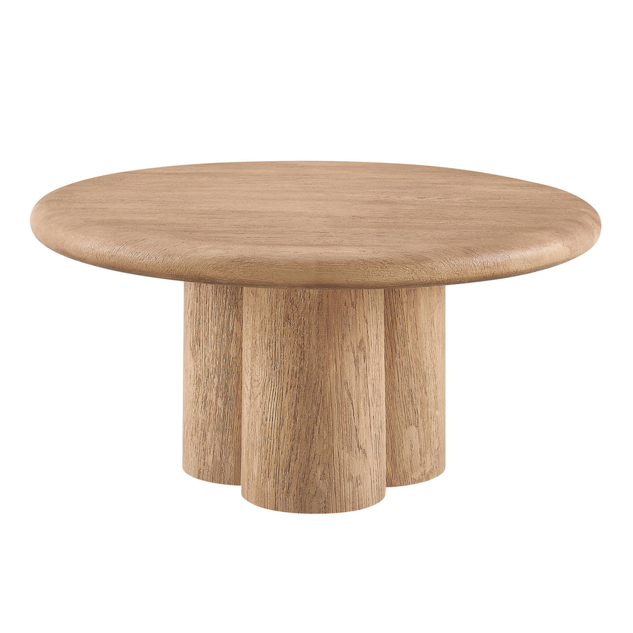 Godello 31 Inch Round Indoor and Outdoor Patio Coffee Table in Oak